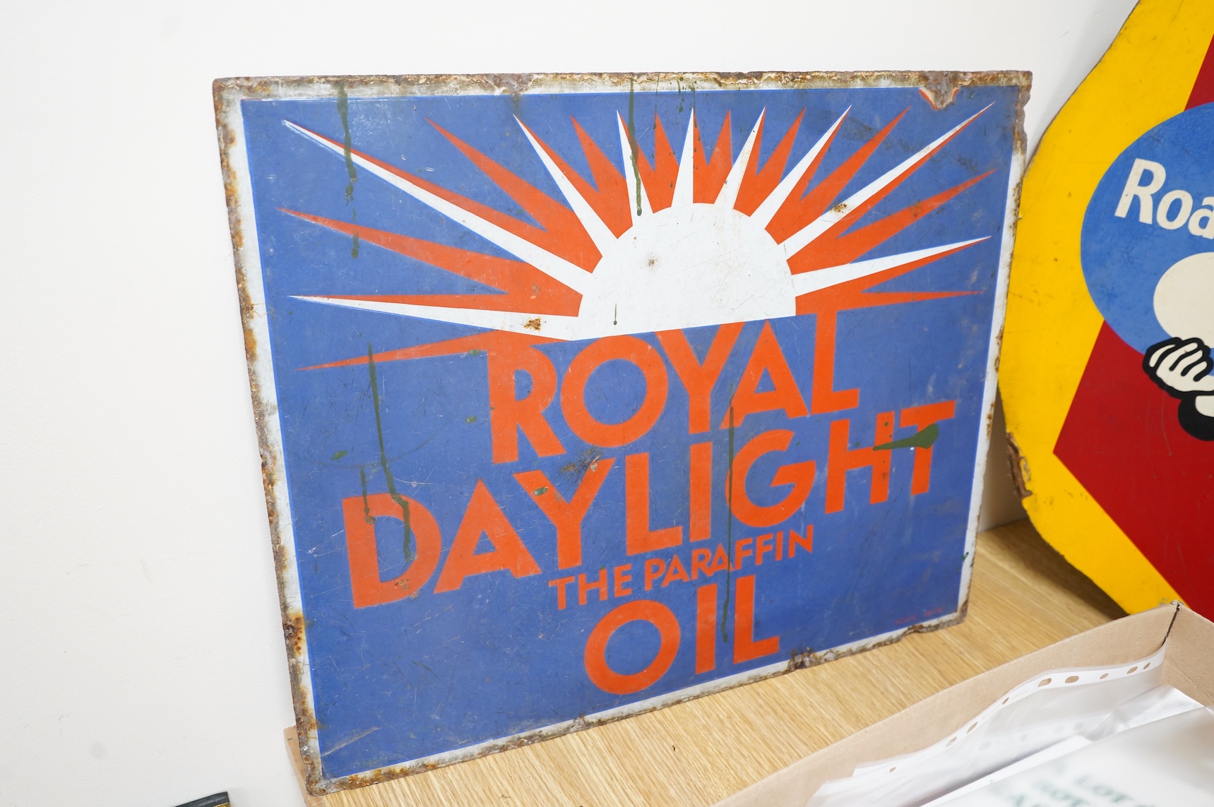 A Royal Daylight The Paraffin Oil, enamel double sided advertising sign, 56cm wide